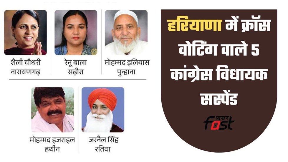 हरियाणा में कांग्रेस के पांच विधायक सस्पेंड, क्रॉस वोटिंग मामले में हुई कार्रवाई