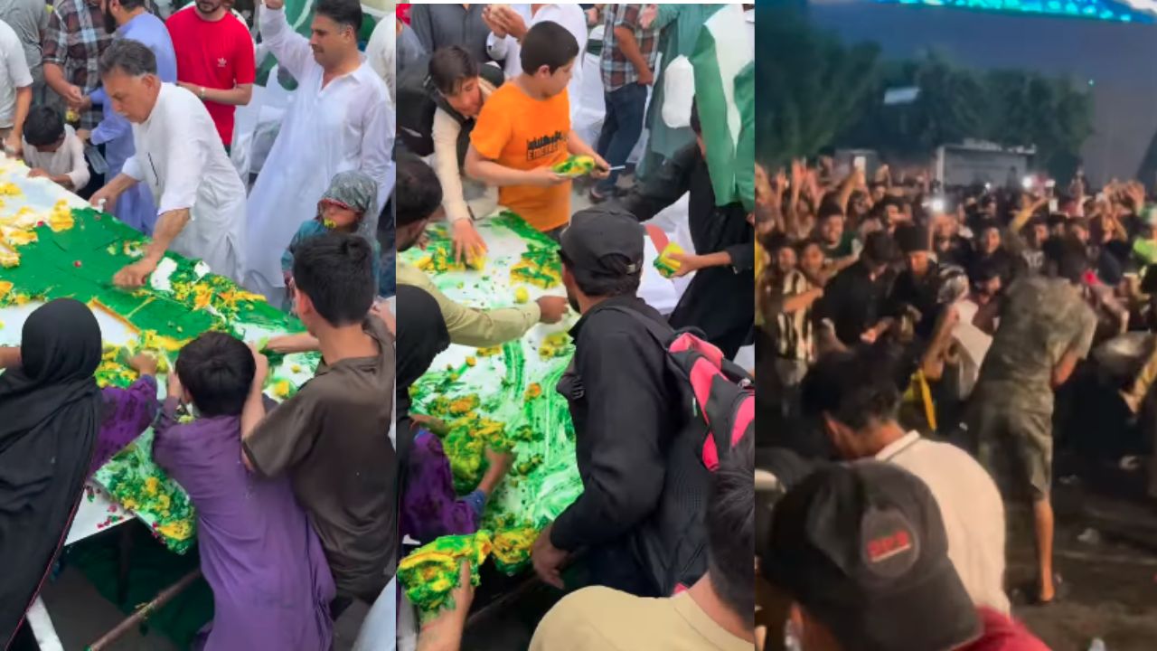 पाकिस्तान तो पाकिस्तान है...केक पर टूटी भीड़, एक-दूसरे पर फेंकी बोतलें; यौम-ए-आजादी के नाम पर काटा जमकर बवाल