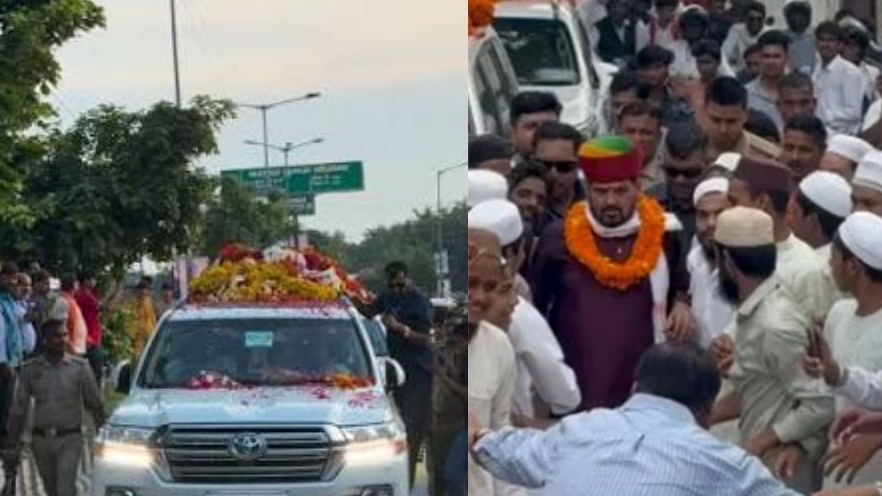 बृजभूषण शरण सिंह का गोंडा में जोरदार स्वागत, मदरसे के बच्चों ने बरसाए फूल और लगाए शेर आया के नारे