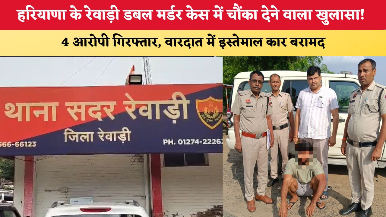 हरियाणा के रेवाड़ी डबल मर्डर केस में चौंका देने वाला खुलासा! 4 आरोपी गिरफ्तार, वारदात में इस्तेमाल कार बरामद
