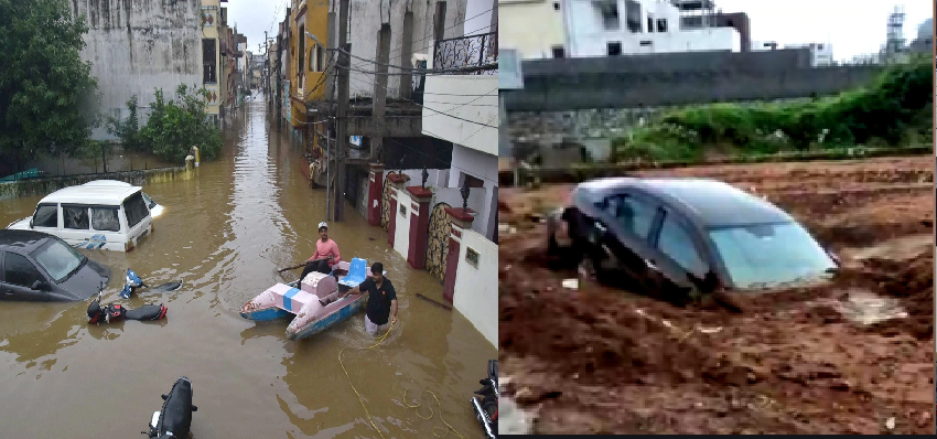 Hyderabad Heavy Rain Destruction :   हैदराबाद में भारी बारिश से मची तबाही, मलबे में दफन हुई गाड़ियां