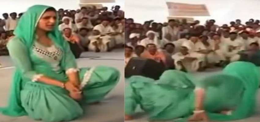 स्टेज पर डांस करते वक्त पीठ के बल गिरी हरियाणवी डांसर, वीडियो हुआ वायरल