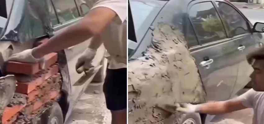 AJAB-GAJAB: नहीं देखा होगा ऐसा देसी जुगाड़, टूटी कार को ईंट-सीमेंट से किया ठीक