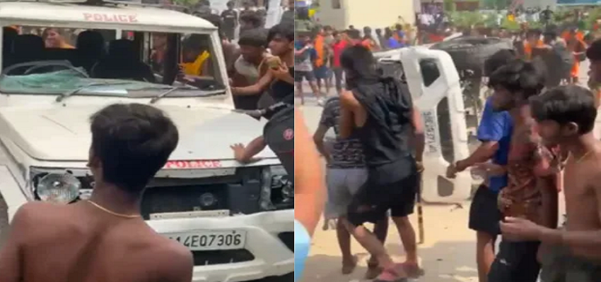 पहले की तोड़फोड़...मन नहीं भरा तो पलट दी पूरी कार, जानें क्यों पुलिस की गाड़ी बनी कांवरियों के गुस्से का शिकार