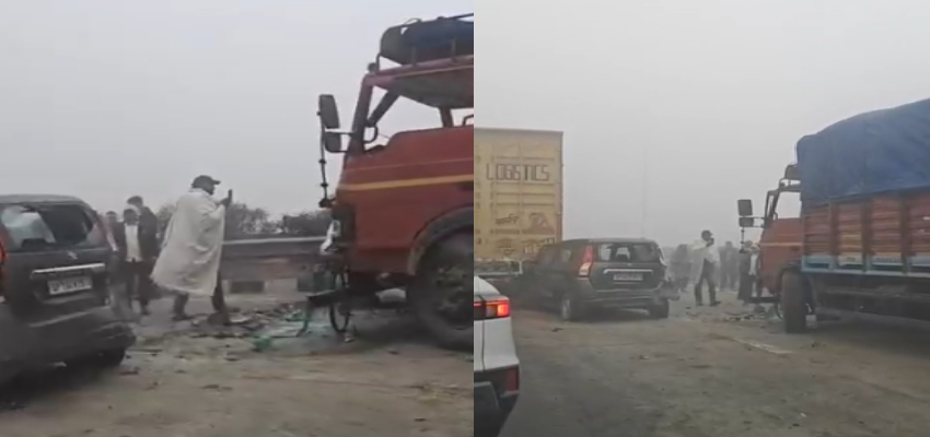 NCR में दिखा कोहरे का कहर, 6 लेन एक्सप्रेसवे पर एक साथ टकराई आधा दर्जन गाड़ियां; कई लोग घायल