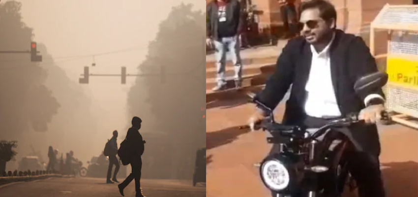 E-बाइक से कांग्रेस सांसद ने की पार्लियामेंट में एंट्री, कहा- प्रदूषण के खिलाफ जागरूकता फैलाना है उद्देश्य