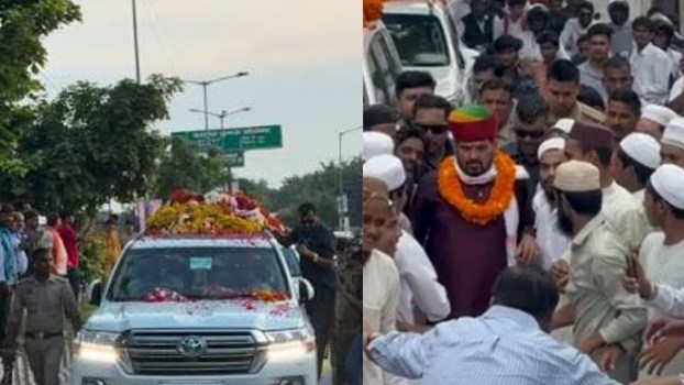 बृजभूषण शरण सिंह का गोंडा में जोरदार स्वागत, मदरसे के बच्चों ने बरसाए फूल और लगाए शेर आया के नारे